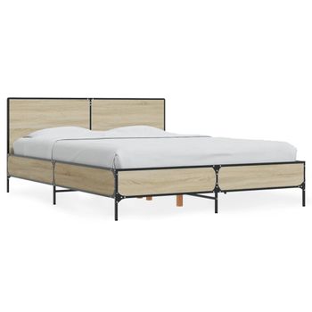 Cama Doble | Cama Para Adultos | Estructura Cama Madera Ingeniería Metal Roble Sonoma 140x190 Cm Cfw3860791