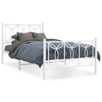 Cama Individual | Cama Para Adultos | Estructura Cama Metal Cabecero Y Estribo Blanca 100x190 Cm Cfw8838788