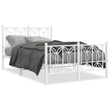 Cama Doble | Cama Para Adultos | Estructura Cama Metal Con Cabecero Y Estribo Blanco 120x200 Cm Cfw4559843