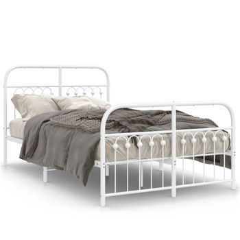 Cama Doble | Cama Para Adultos | Estructura Cama Metal Con Cabecero Y Estribo Blanco 120x200 Cm Cfw2579803