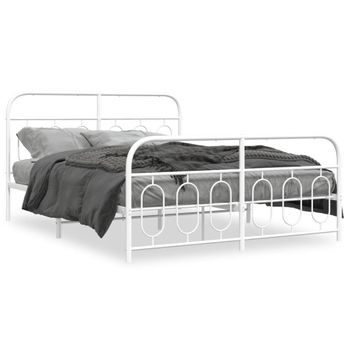 Cama Doble | Cama Para Adultos | Estructura Cama Metal Con Cabecero Y Estribo Blanco 140x200 Cm Cfw6710982