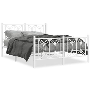 Cama Doble | Cama Para Adultos | Estructura Cama Metal Con Cabecero Y Estribo Blanco 140x200 Cm Cfw3012471