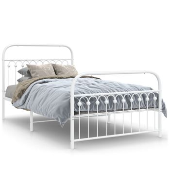 Cama Individual | Cama Para Adultos | Estructura Cama Metal Con Cabecero Y Pie Cama Blanca 107x203 Cm Cfw7254542