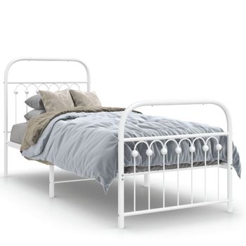 Cama Individual | Cama Para Adultos | Estructura Cama Metal Con Cabecero Y Pie Cama Blanca 75x190 Cm Cfw8766604