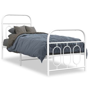 Cama Individual | Cama Para Adultos | Estructura Cama Metal Con Cabecero Y Pie Cama Blanca 75x190 Cm Cfw3910299