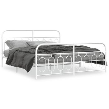 Cama Doble | Cama Para Adultos | Estructura Cama Metal Con Cabecero Y Pie Cama Blanco 183x213 Cm Cfw9865671