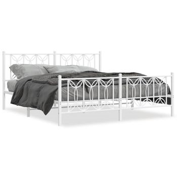 Cama Doble | Cama Para Adultos | Estructura Cama Metal Con Cabecero Y Pie Cama Blanco 183x213 Cm Cfw5571050