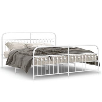 Cama Doble | Cama Para Adultos | Estructura Cama Metal Con Cabecero Y Pie Cama Blanco 183x213 Cm Cfw8248114