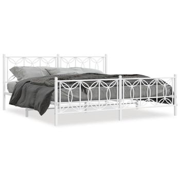 Cama Doble | Cama Para Adultos | Estructura Cama Metal Con Cabecero Y Pie Cama Blanco 193x203 Cm Cfw6242076