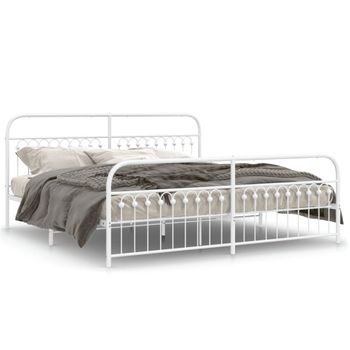 Cama Doble | Cama Para Adultos | Estructura Cama Metal Con Cabecero Y Pie Cama Blanco 193x203 Cm Cfw8880105