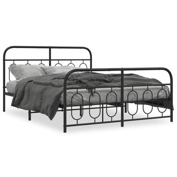 Cama Doble | Cama Para Adultos | Estructura De Cama Cabecero Y Estribo Metal Negro 140x190 Cm Cfw6258733