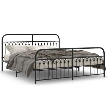 Cama Doble | Cama Para Adultos | Estructura De Cama Cabecero Y Estribo Metal Negro 183x203 Cm Cfw1341891