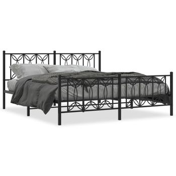 Cama Doble | Cama Para Adultos | Estructura De Cama Cabecero Y Estribo Metal Negro 183x213 Cm Cfw1943211