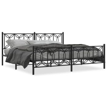 Cama Doble | Cama Para Adultos | Estructura De Cama Cabecero Y Estribo Metal Negro 193x203 Cm Cfw2008716