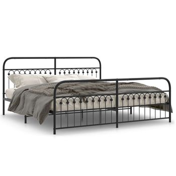 Cama Doble | Cama Para Adultos | Estructura De Cama Cabecero Y Estribo Metal Negro 193x203 Cm Cfw6735285