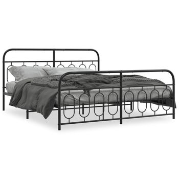 Cama Doble | Cama Para Adultos | Estructura De Cama Cabecero Y Estribo Metal Negro 193x203 Cm Cfw6376471