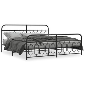 Cama Doble | Cama Para Adultos | Estructura De Cama Cabecero Y Estribo Metal Negro 200x200 Cm Cfw1195850