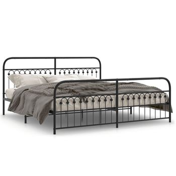 Cama Doble | Cama Para Adultos | Estructura De Cama Cabecero Y Estribo Metal Negro 200x200 Cm Cfw8362792