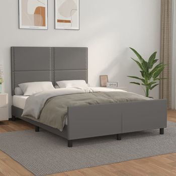 Cama Doble | Cama Para Adultos | Estructura De Cama Con Cabecero Cuero Sintético Gris 140x190 Cm Cfw7676950