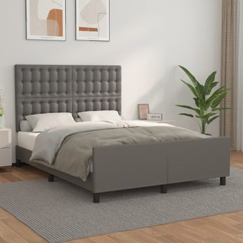 Cama Doble | Cama Para Adultos | Estructura De Cama Con Cabecero Cuero Sintético Gris 140x190 Cm Cfw2954447