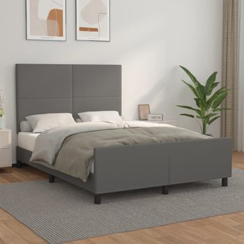 Cama Doble | Cama Para Adultos | Estructura De Cama Con Cabecero Cuero Sintético Gris 140x190 Cm Cfw7584457