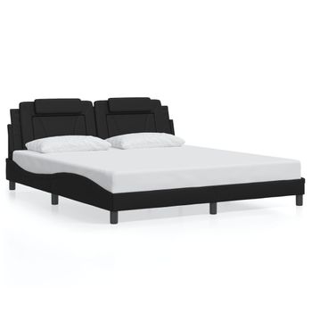 Cama Doble | Cama Para Adultos | Estructura De Cama Con Cabecero Cuero Sintético Negro 180x200cm Cfw9215126