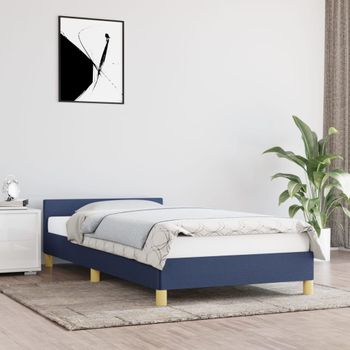 Cama Individual | Cama Para Adultos | Estructura De Cama Con Cabecero De Tela Azul 90x190 Cm Cfw6978872