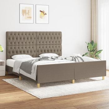 Cama Doble | Cama Para Adultos | Estructura De Cama Con Cabecero De Tela Gris Taupe 180x200 Cm Cfw5582670