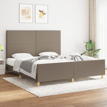 Cama Doble | Cama Para Adultos | Estructura De Cama Con Cabecero De Tela Gris Taupe 180x200 Cm Cfw3388882