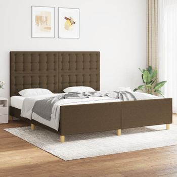 Cama Doble | Cama Para Adultos | Estructura De Cama Con Cabecero De Tela Marrón 180x200 Cm Cfw7812117