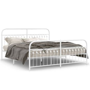 Cama Doble | Cama Para Adultos | Estructura De Cama Con Cabecero Estribo Metal Blanco 183x203 Cm Cfw8955166