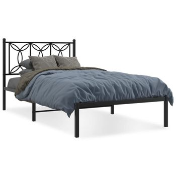 Cama Individual | Cama Para Adultos | Estructura De Cama Con Cabecero Metal Negro 100x190 Cm Cfw4958413