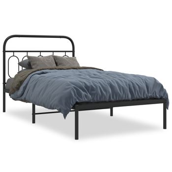 Cama Individual | Cama Para Adultos | Estructura De Cama Con Cabecero Metal Negro 100x190 Cm Cfw8979836