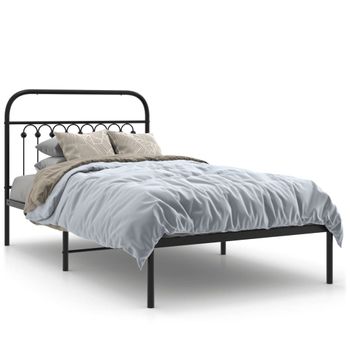 Cama Individual | Cama Para Adultos | Estructura De Cama Con Cabecero Metal Negro 100x190 Cm Cfw9906173