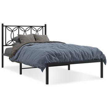 Cama Individual | Cama Para Adultos | Estructura De Cama Con Cabecero Metal Negro 107x203 Cm Cfw7563981