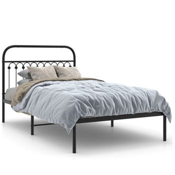 Cama Individual | Cama Para Adultos | Estructura De Cama Con Cabecero Metal Negro 107x203 Cm Cfw2714180