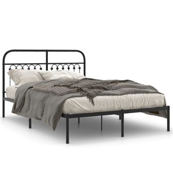 Cama Doble | Cama Para Adultos | Estructura De Cama Con Cabecero Metal Negro 135x190 Cm Cfw8538328