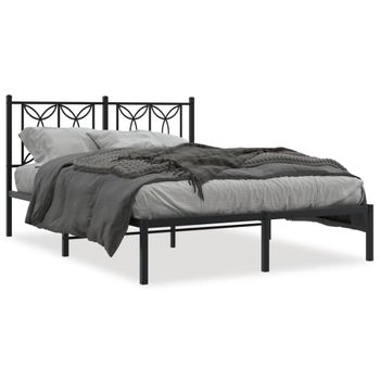 Cama Doble | Cama Para Adultos | Estructura De Cama Con Cabecero Metal Negro 135x190 Cm Cfw4280280