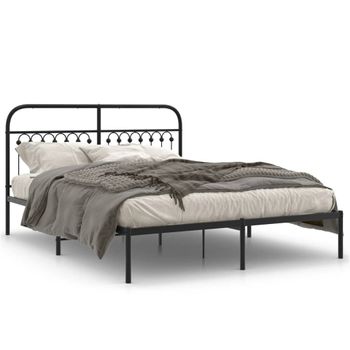 Cama Doble | Cama Para Adultos | Estructura De Cama Con Cabecero Metal Negro 150x200 Cm Cfw3303842