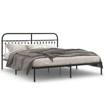 Cama Doble | Cama Para Adultos | Estructura De Cama Con Cabecero Metal Negro 183x203 Cm Cfw2757748