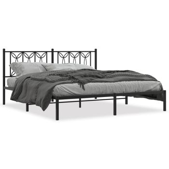 Cama Doble | Cama Para Adultos | Estructura De Cama Con Cabecero Metal Negro 183x213 Cm Cfw1814030