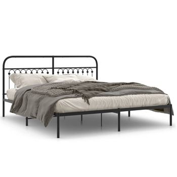 Cama Doble | Cama Para Adultos | Estructura De Cama Con Cabecero Metal Negro 183x213 Cm Cfw4329647