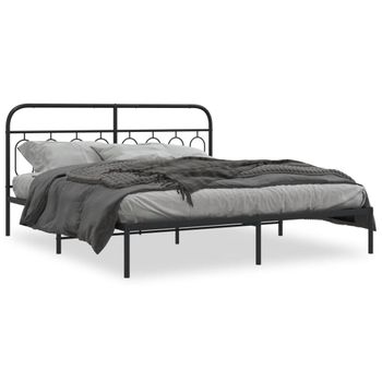 Cama Doble | Cama Para Adultos | Estructura De Cama Con Cabecero Metal Negro 183x213 Cm Cfw1941517