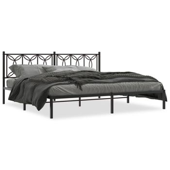 Cama Doble | Cama Para Adultos | Estructura De Cama Con Cabecero Metal Negro 193x203 Cm Cfw9441301