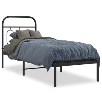 Cama Individual | Cama Para Adultos | Estructura De Cama Con Cabecero Metal Negro 75x190 Cm Cfw2492815