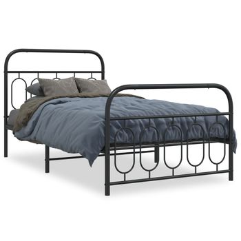 Cama Individual | Cama Para Adultos | Estructura De Cama Con Cabecero Y Estribo Metal Negro 100x190cm Cfw9998148