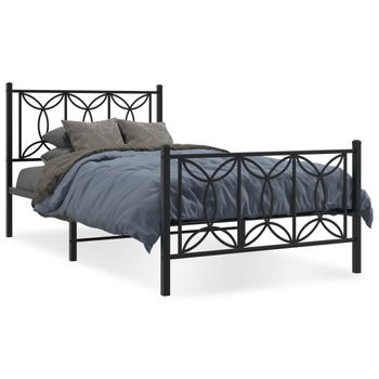 Cama Individual | Cama Para Adultos | Estructura De Cama Con Cabecero Y Estribo Metal Negro 100x190cm Cfw5732455