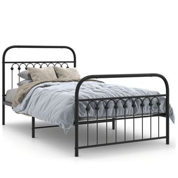 Cama Individual | Cama Para Adultos | Estructura De Cama Con Cabecero Y Estribo Metal Negro 100x190cm Cfw6497518