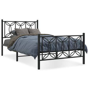 Cama Individual | Cama Para Adultos | Estructura De Cama Con Cabecero Y Estribo Metal Negro 107x203cm Cfw9396811