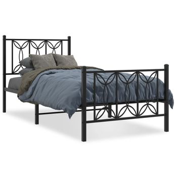 Cama Individual | Cama Para Adultos | Estructura De Cama Con Cabecero Y Estribo Metal Negro 75x190 Cm Cfw1057538